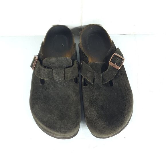 Birkenstock Women's Boston EU38 US7 Narrow Brown Suede Clog Mules Shoes - Picture 4 of 16